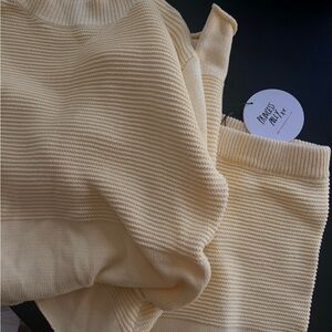 Princess Polly Soft yellow Ribbed Knit Cowl Sweater and shorts set